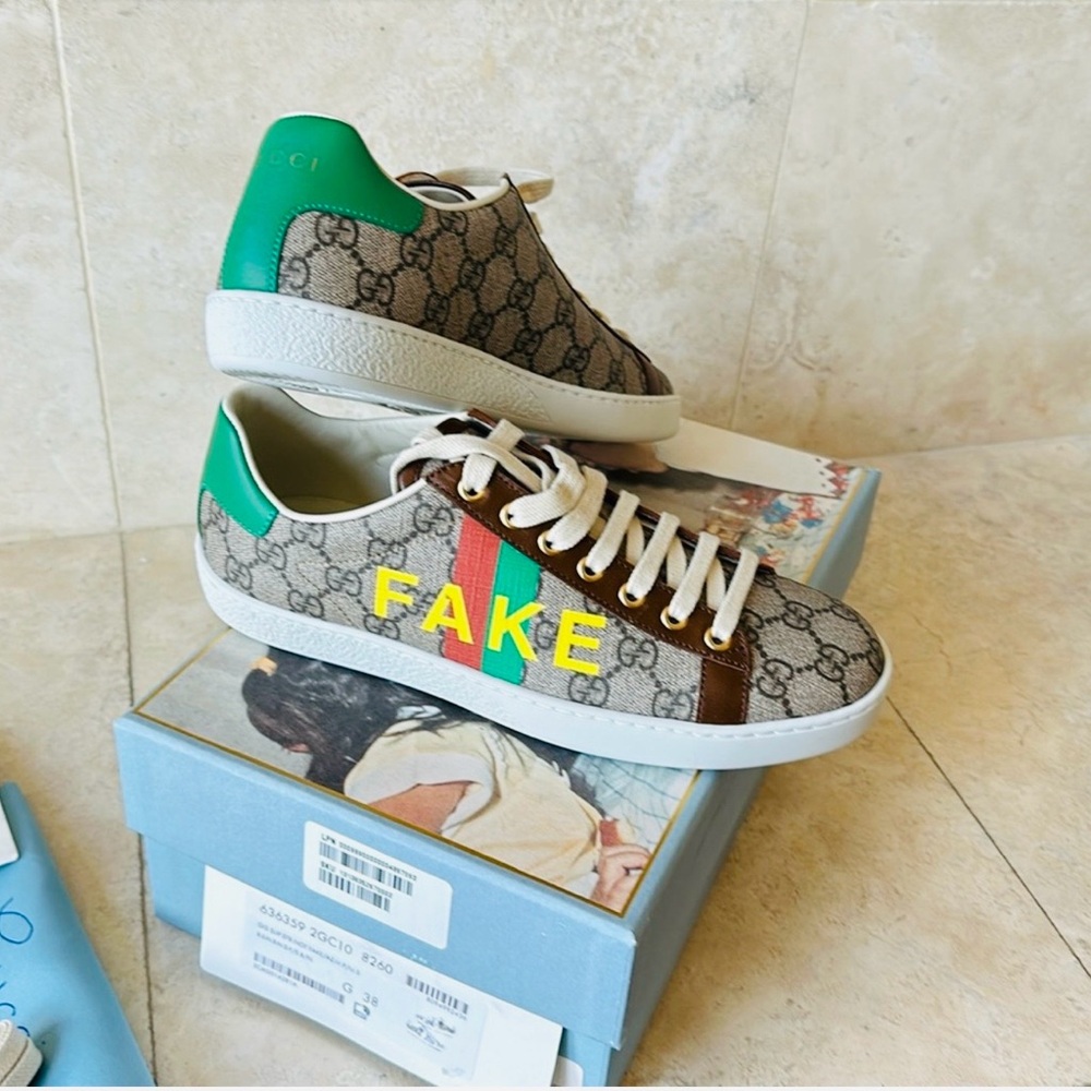 Gucci fake not logo sneakers Green, Brown, and Yellow